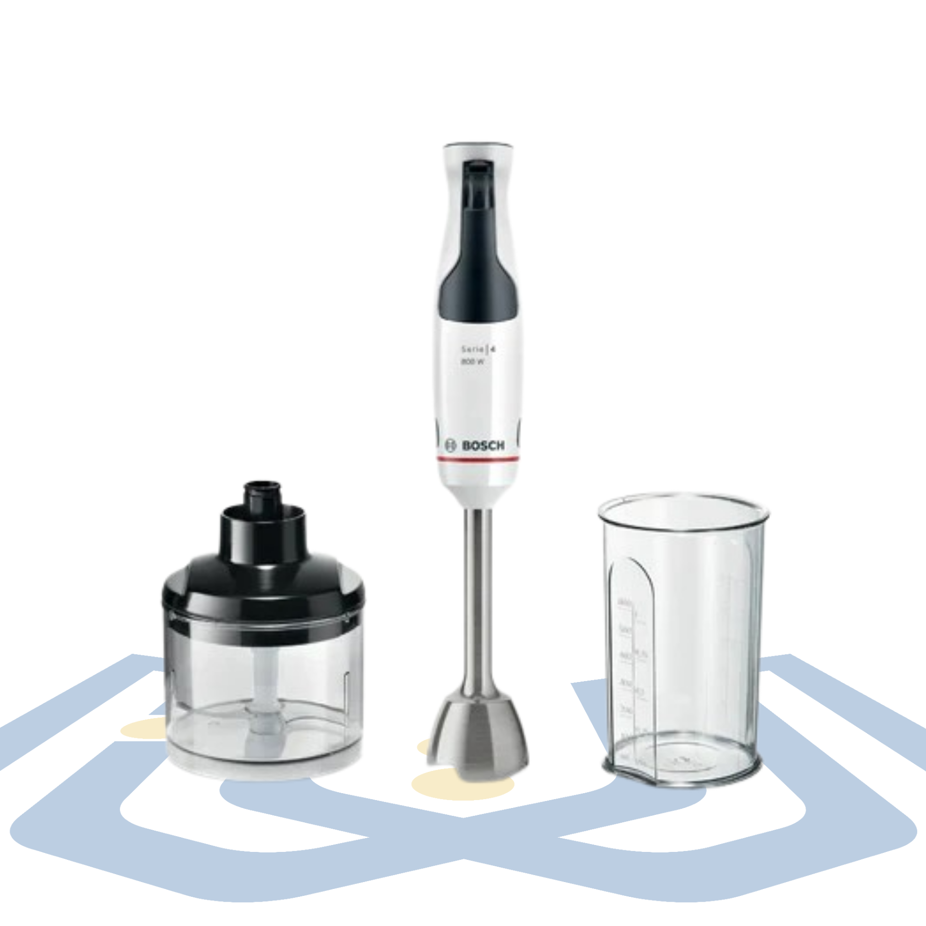 ErgoMaster Series 4 Hand Blender – 800W, Stainless Steel Wand, Universal Shredder, Measuring Beaker, White & Black | Bosch MSM4W420