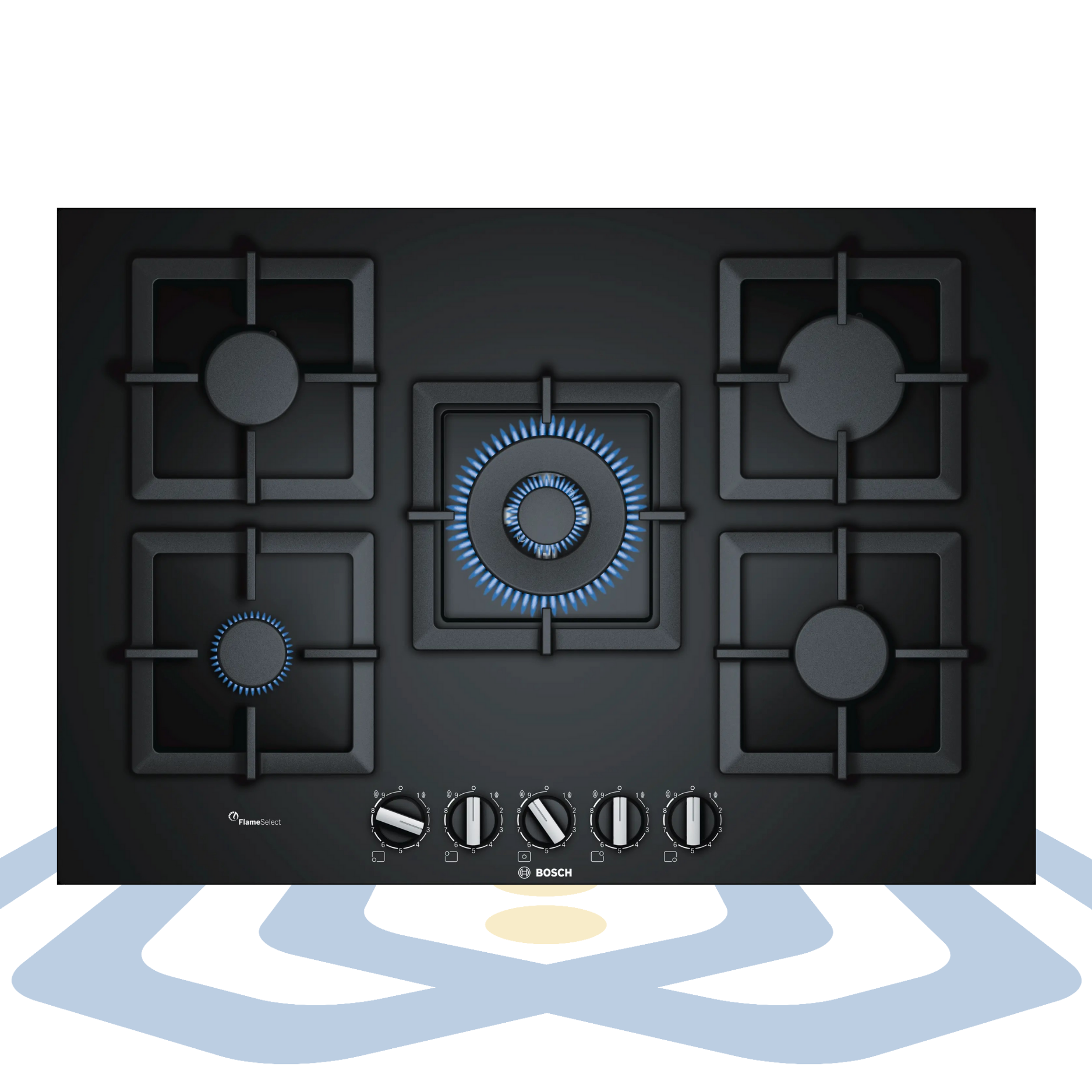 Series 6 Built-in Gas Hob – 75 cm, 5 Burners, FlameS elect, Black Tempered Glass | Bosch PPQ7A6B20