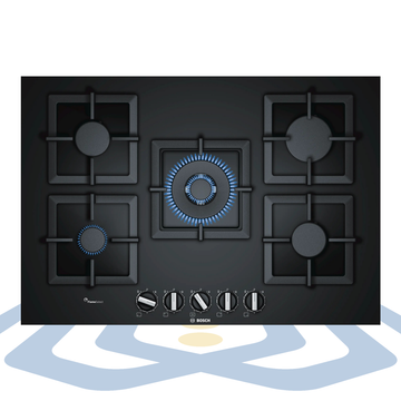 Series 6 Built-in Gas Hob – 75 cm, 5 Burners, FlameS elect, Black Tempered Glass | Bosch PPQ7A6B20