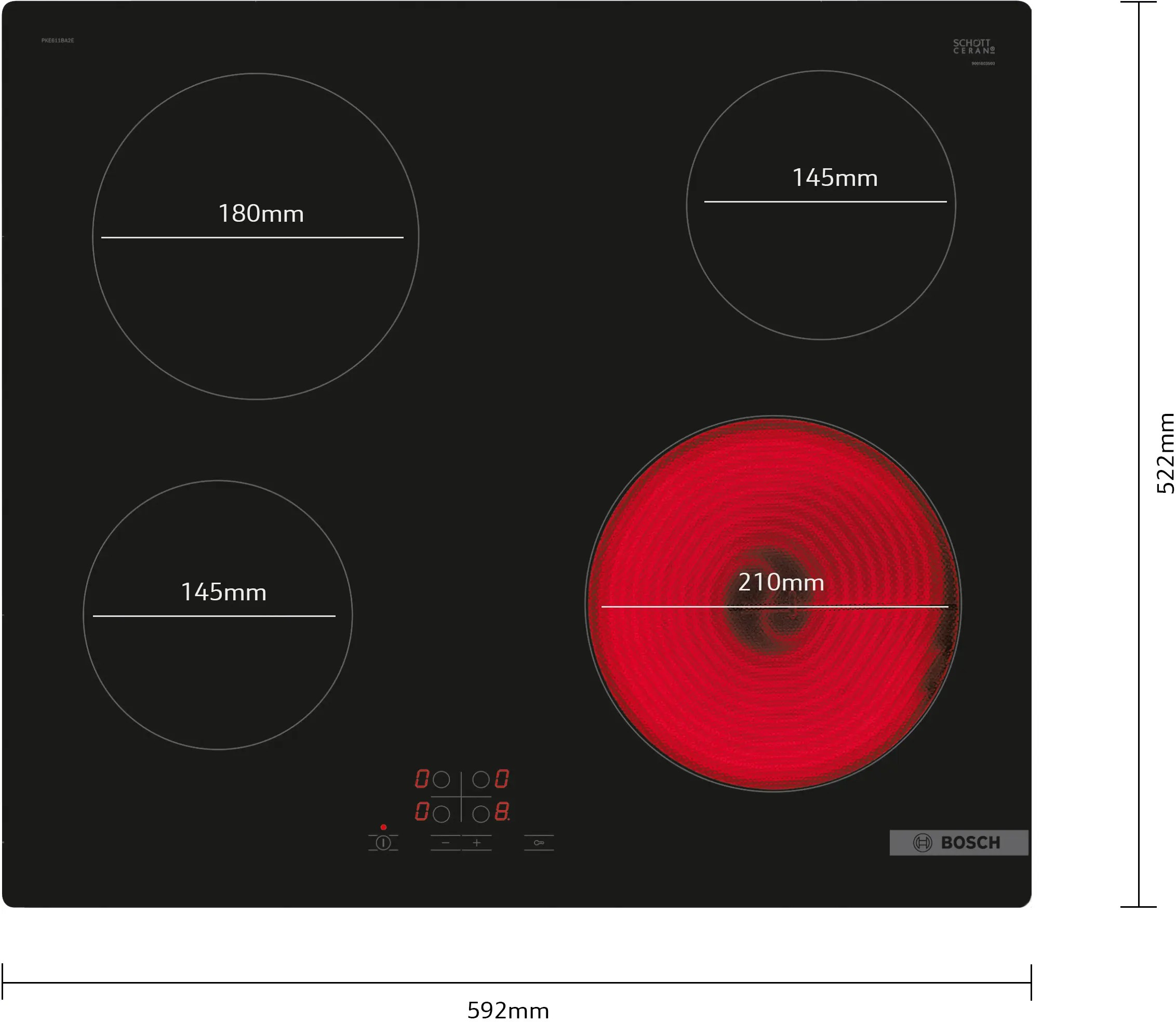 Series 4 Built-in Electric Hob – 60 cm, 4 Zones, TouchSelect, Black Ceramic | Bosch PKE611BA2E