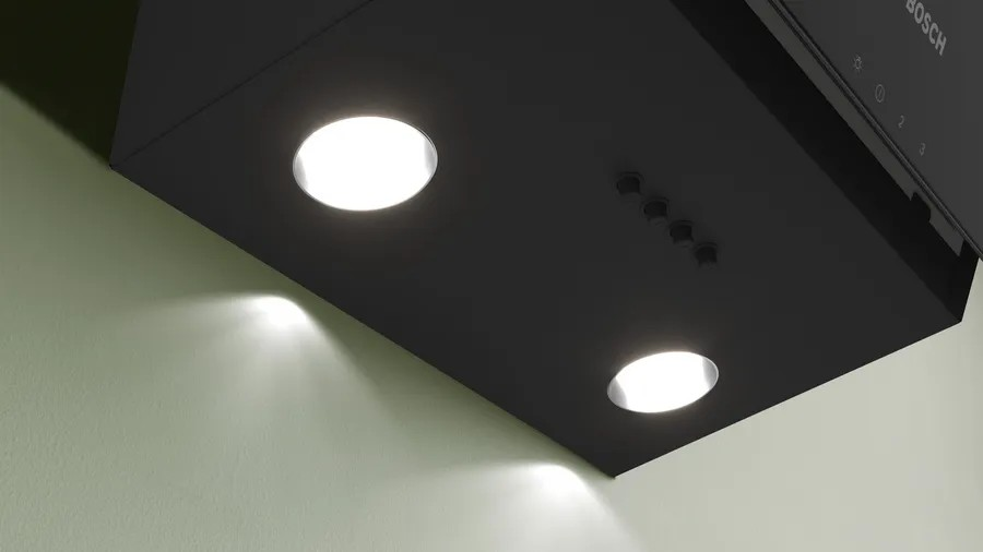 Series 2 Wall-Mounted Cooker Hood – 60 cm, 360 m³/h Extraction, LED Lights, Black Glass | Bosch DWK63PJ61T