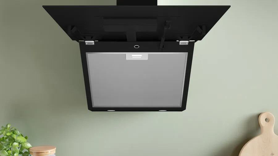 Series 4 Wall-Mounted Cooker Hood – 60 cm, 700 m³/h Extraction, LED Lights, Black Glass | Bosch DWK66PJ60T