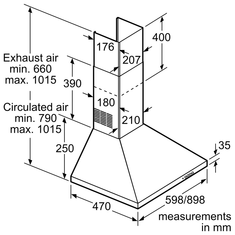 Series 2 Wall-Mounted Cooker Hood – 90 cm, 380 m³/h Extraction, LED Lights, Stainless Steel Finish | Bosch DWP94CC50T
