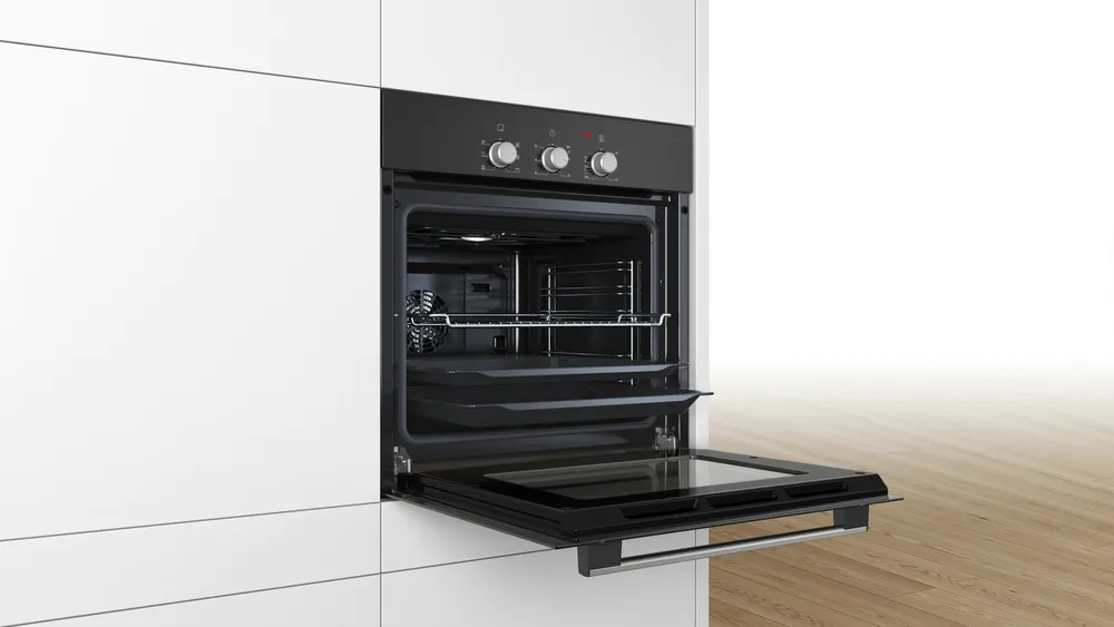 Series 2 Built-in Oven – 60x60 cm, 66L Capacity, 3D Hotair, Black | Bosch HBF011BA1