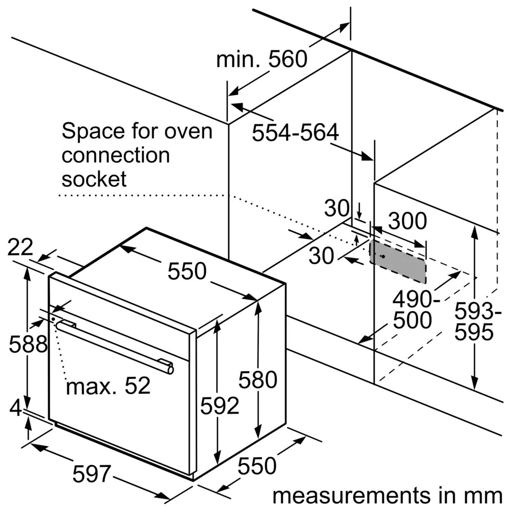 Series 6 Built-in Gas Oven – 60x60 cm, 60L Capacity, Rotisserie & Grill, Stainless Steel | Bosch HGL21F350