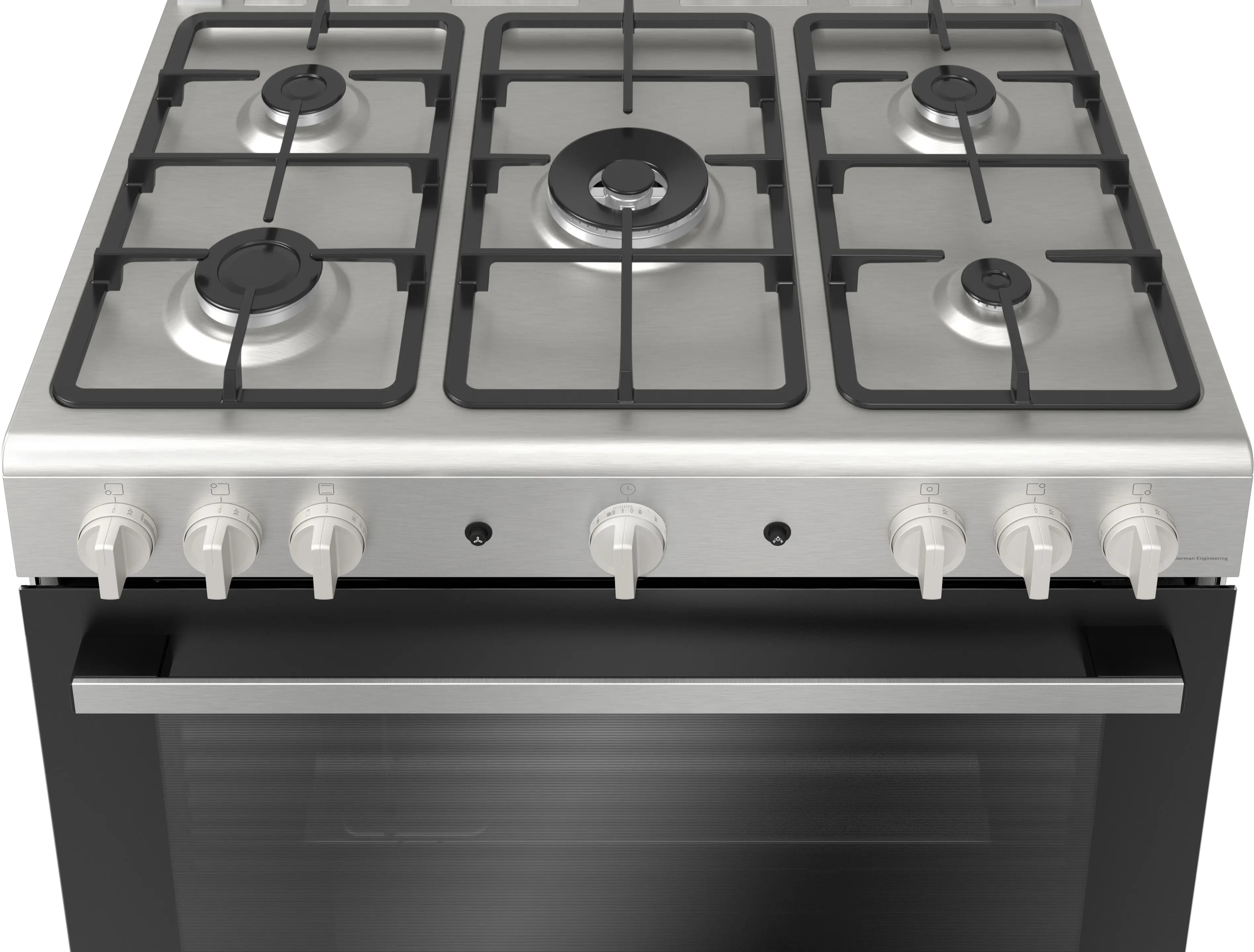 بوتاجاز غاز قائم بذاته سيريس 2 – 90×60 سم، 5 شعلات، فرن غاز XXL سعة 125 لتر، استانلس ستيل | بوش HGV1F8Y50S