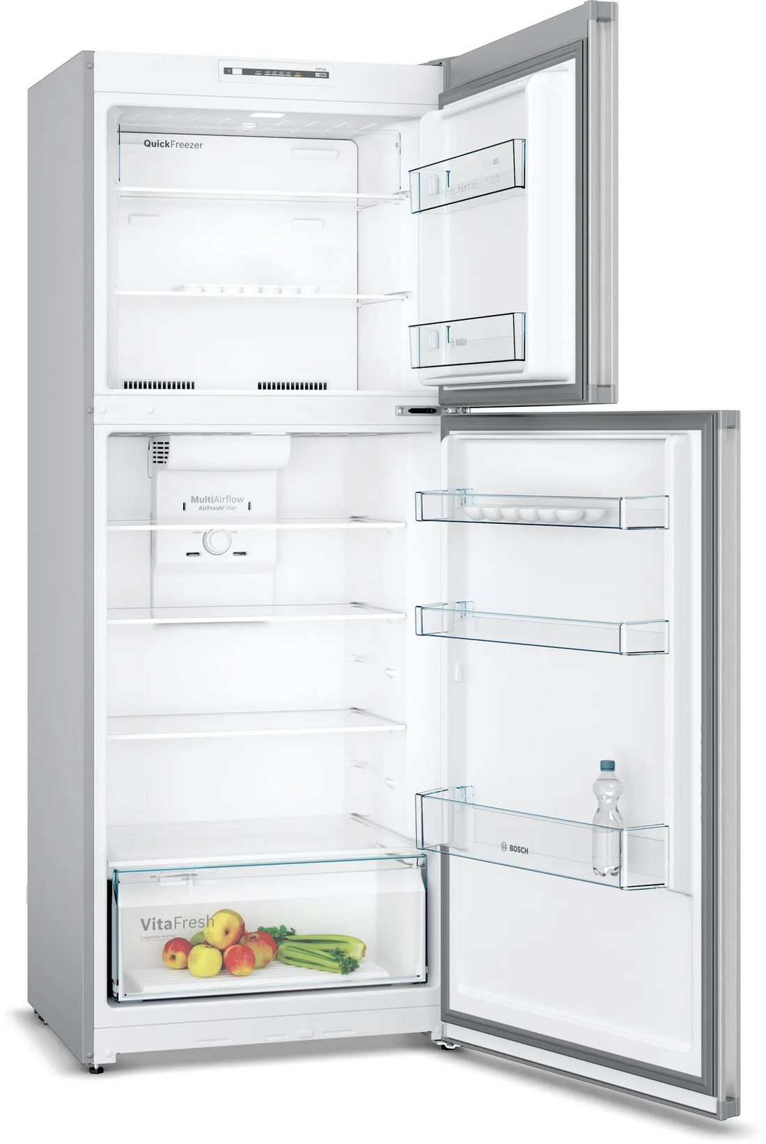 Series 2 Top Freezer Refrigerator – 328L Net Capacity,NoFrost, 178x70 cm, Stainless Steel Look | Bosch KDN43NL2E8