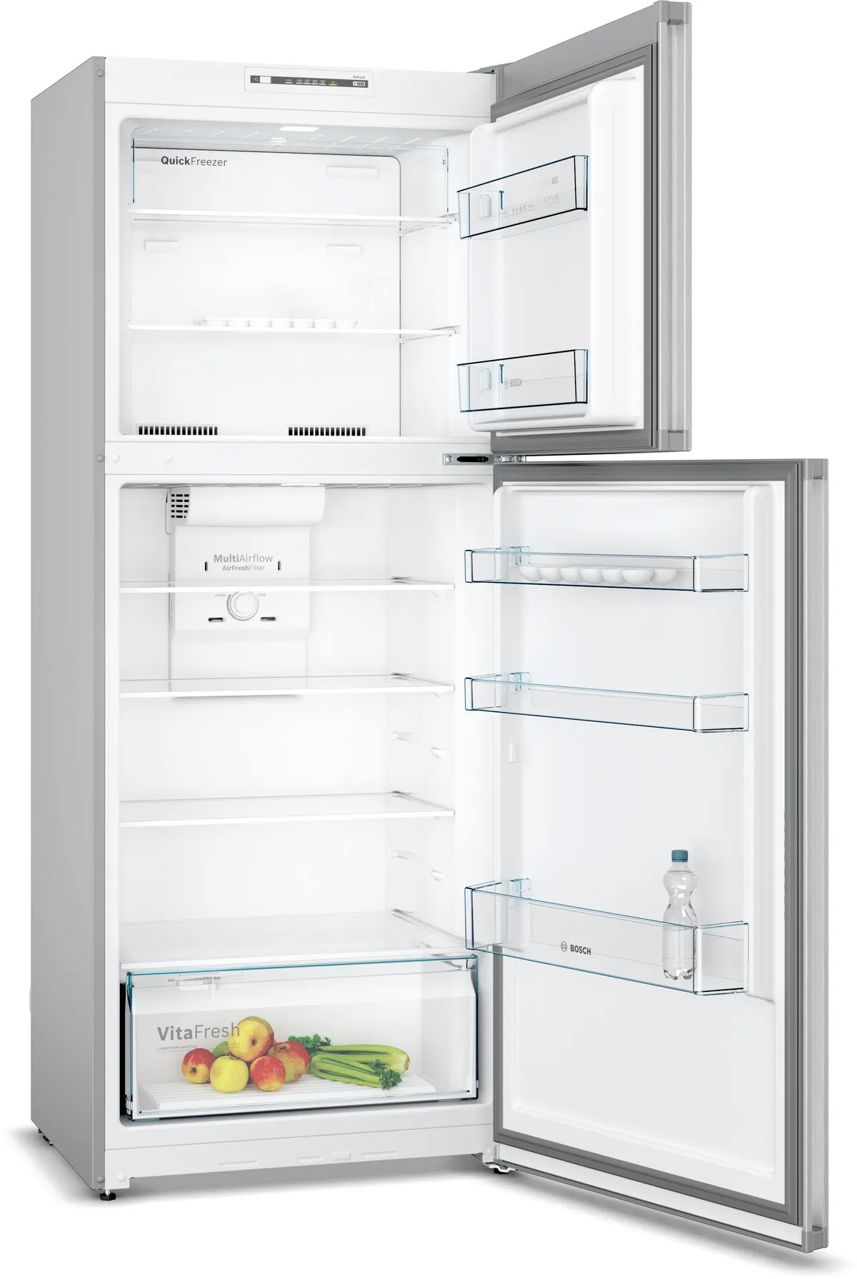 Series 2 Top Freezer Refrigerator – 328L Net Capacity,NoFrost, 178x70 cm, Stainless Steel Look | Bosch KDN43NL2E8
