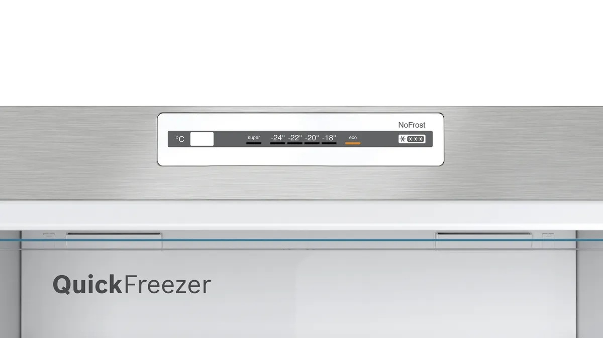 Series 2 Top Freezer Refrigerator – 328L Net Capacity,NoFrost, 178x70 cm, Stainless Steel Look | Bosch KDN43NL2E8