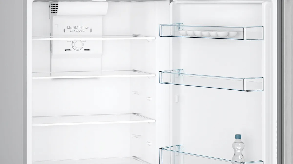 Series 2 Top Freezer Refrigerator – 328L Net Capacity,NoFrost, 178x70 cm, Stainless Steel Look | Bosch KDN43NL2E8