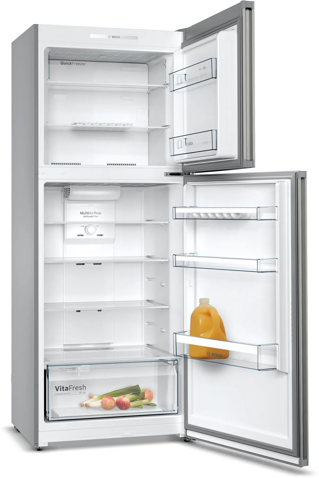 Series 4 Top Freezer Refrigerator – 328L Net Capacity, NoFrost, VitaFresh, 178x70 cm, Stainless Steel Look | Bosch KDN43VL2E8