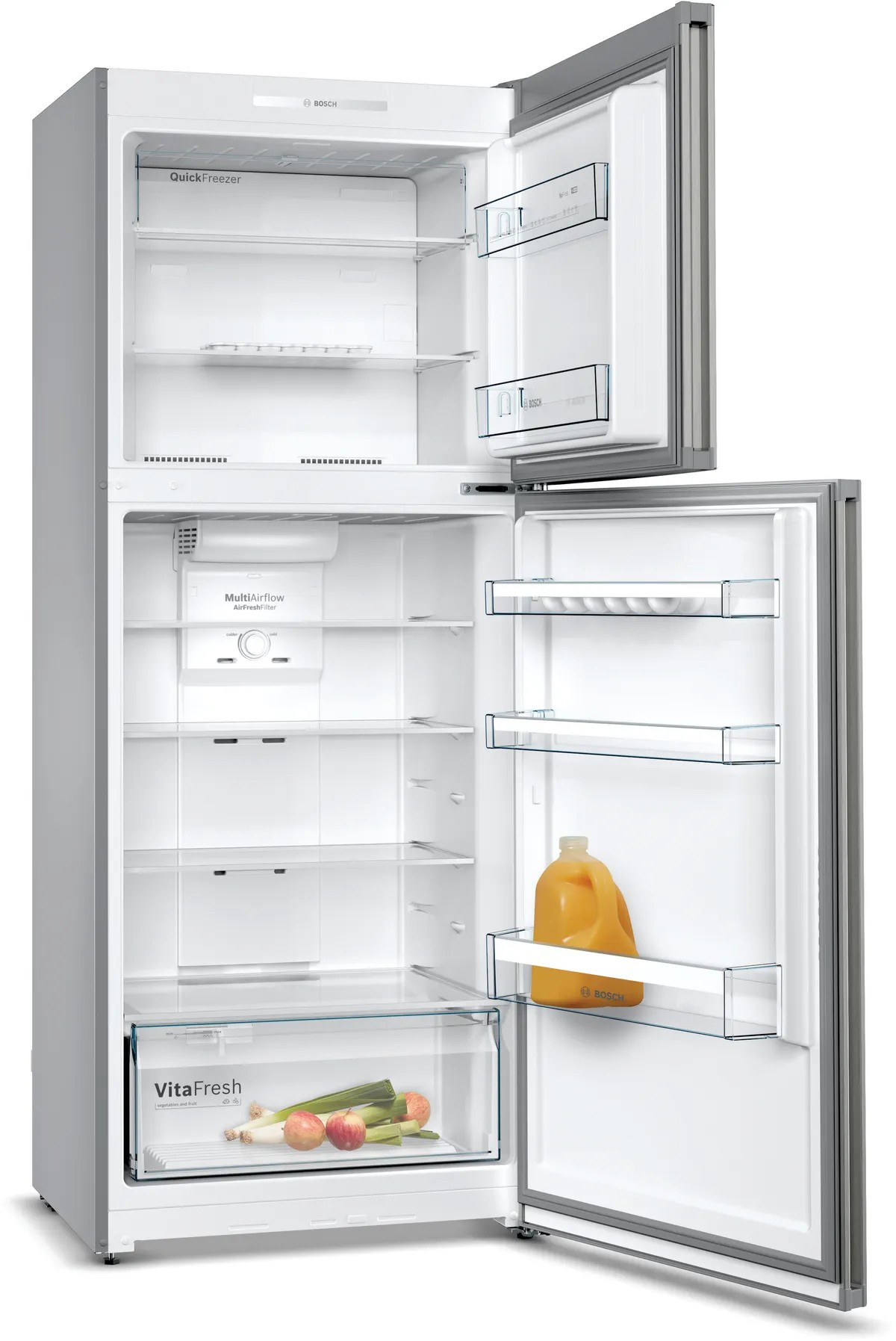 Series 4 Top Freezer Refrigerator – 328L Net Capacity, NoFrost, VitaFresh, 178x70 cm, Stainless Steel Look | Bosch KDN43VL2E8