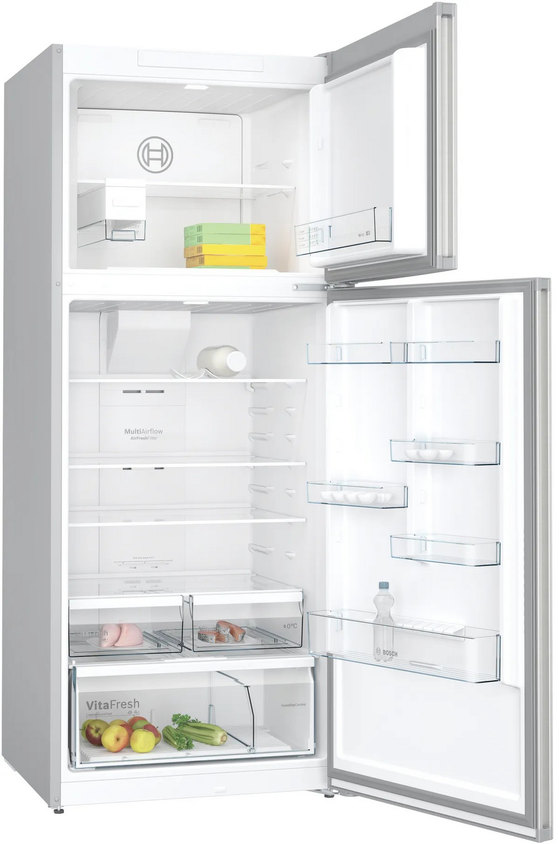 Series 4 Top Freezer Refrigerator – 542L Net Capacity, NoFrost, EasyAccess Shelves, 186x75 cm, Anti-Fingerprint Steel | Bosch KDN76XI3E8