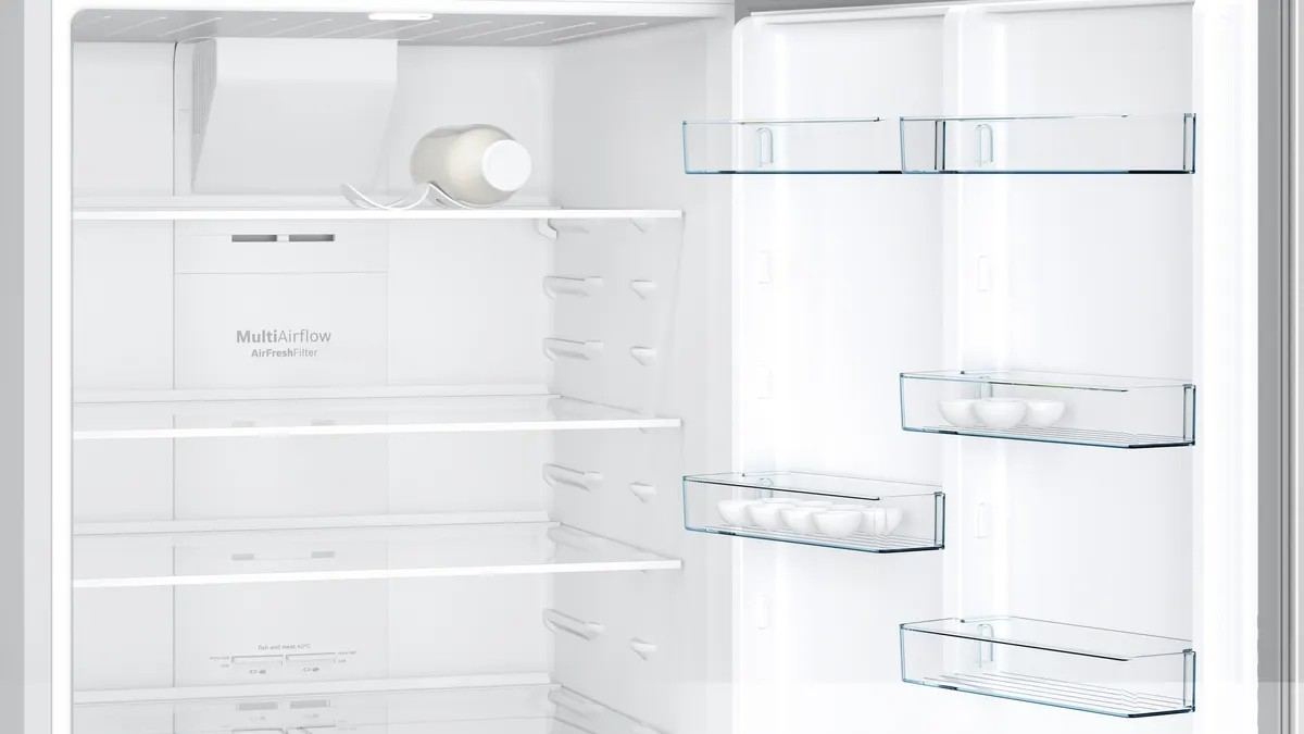Series 4 Top Freezer Refrigerator – 542L Net Capacity, NoFrost, EasyAccess Shelves, 186x75 cm, Anti-Fingerprint Steel | Bosch KDN76XI3E8