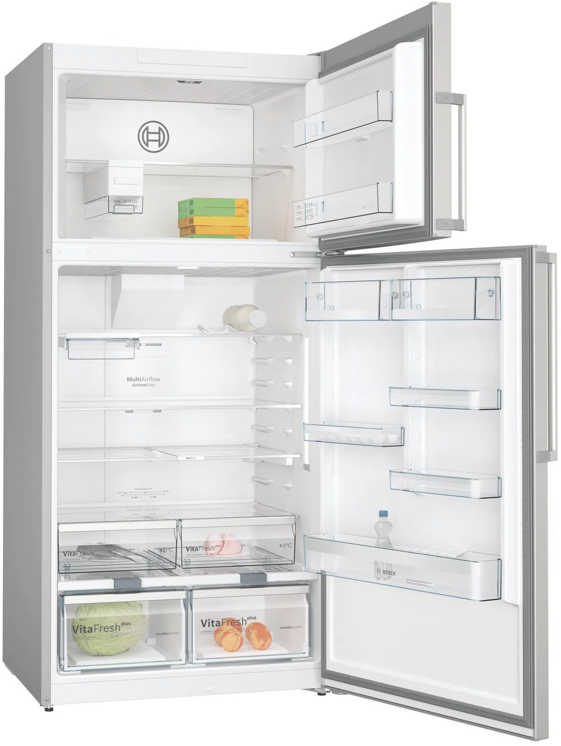 Series 6 Top Freezer Refrigerator – 641L Net Capacity, NoFrost, EasyAccess Shelves, 186x86 cm, Anti-Fingerprint Steel | Bosch KDN86AI3E9