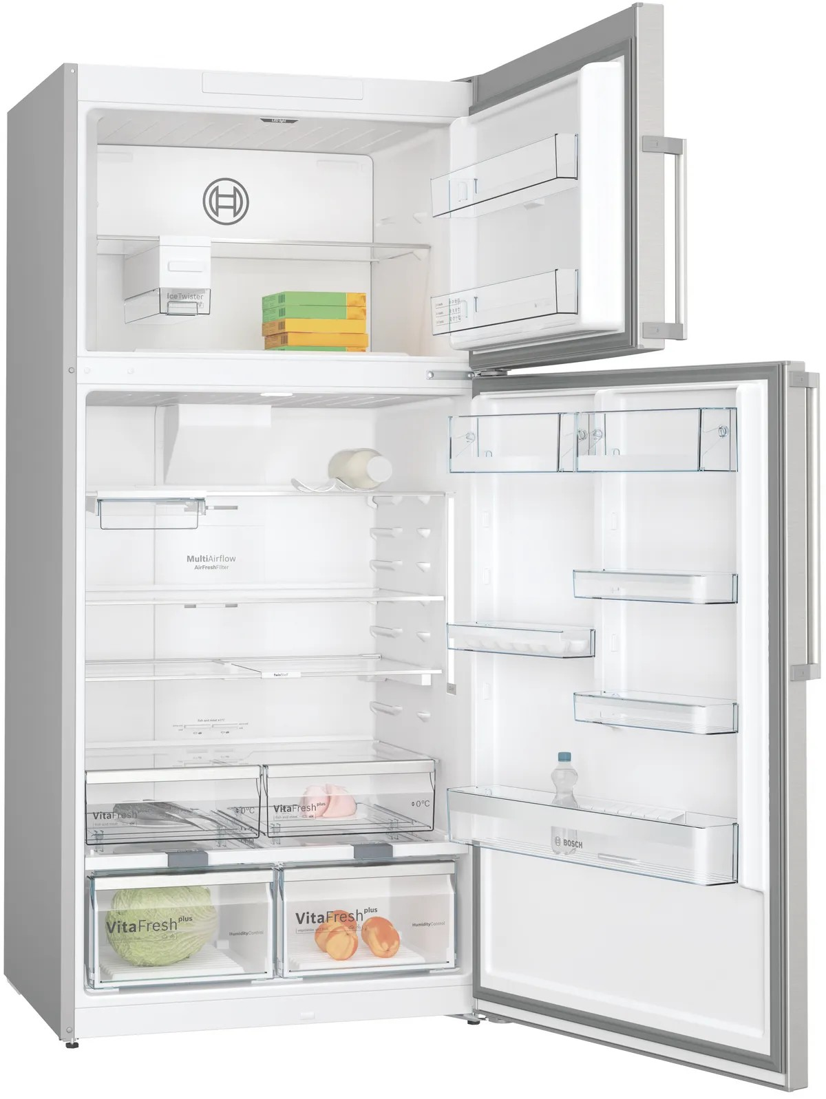 Series 6 Top Freezer Refrigerator – 641L Net Capacity, NoFrost, EasyAccess Shelves, 186x86 cm, Anti-Fingerprint Steel | Bosch KDN86AI3E9