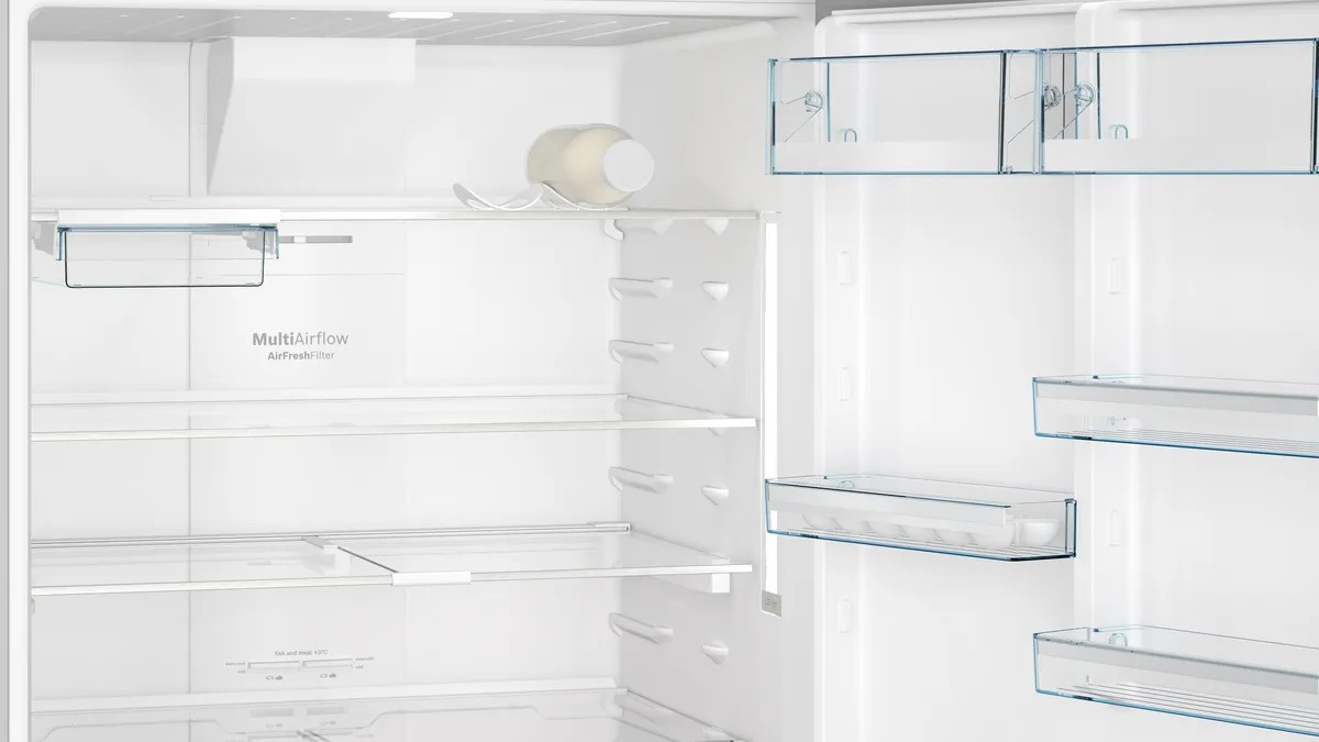 Series 6 Top Freezer Refrigerator – 641L Net Capacity, NoFrost, EasyAccess Shelves, 186x86 cm, Anti-Fingerprint Steel | Bosch KDN86AI3E9