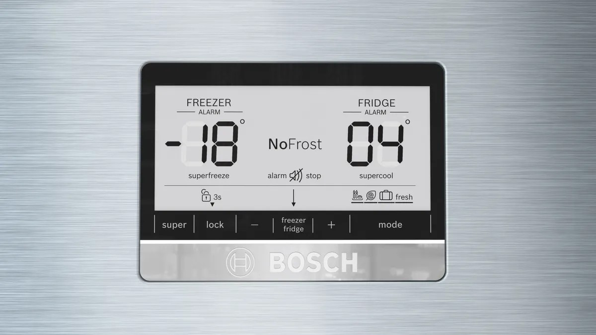 Series 6 Top Freezer Refrigerator – 641L Net Capacity, NoFrost, EasyAccess Shelves, 186x86 cm, Anti-Fingerprint Steel | Bosch KDN86AI3E9