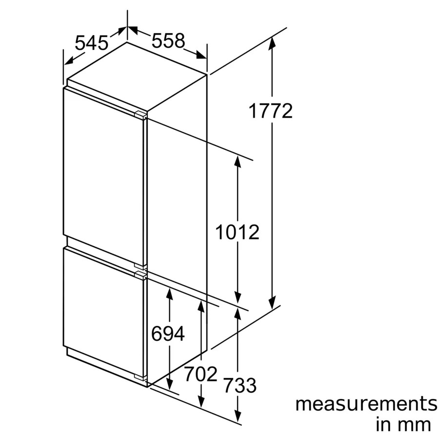 Series 6 Built-in Bottom Freezer Refrigerator – 254L Net Capacity, NoFrost Freezer, 177x56 cm | Bosch KIN86AF3M8