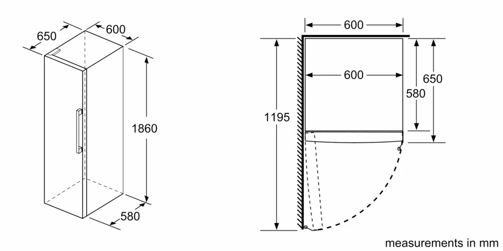 Series 4 Freestanding Fridge – 346L Net Capacity, VitaFresh, Super Cooling, 186x60 cm, Stainless Steel Look | Bosch KSV36VL30U