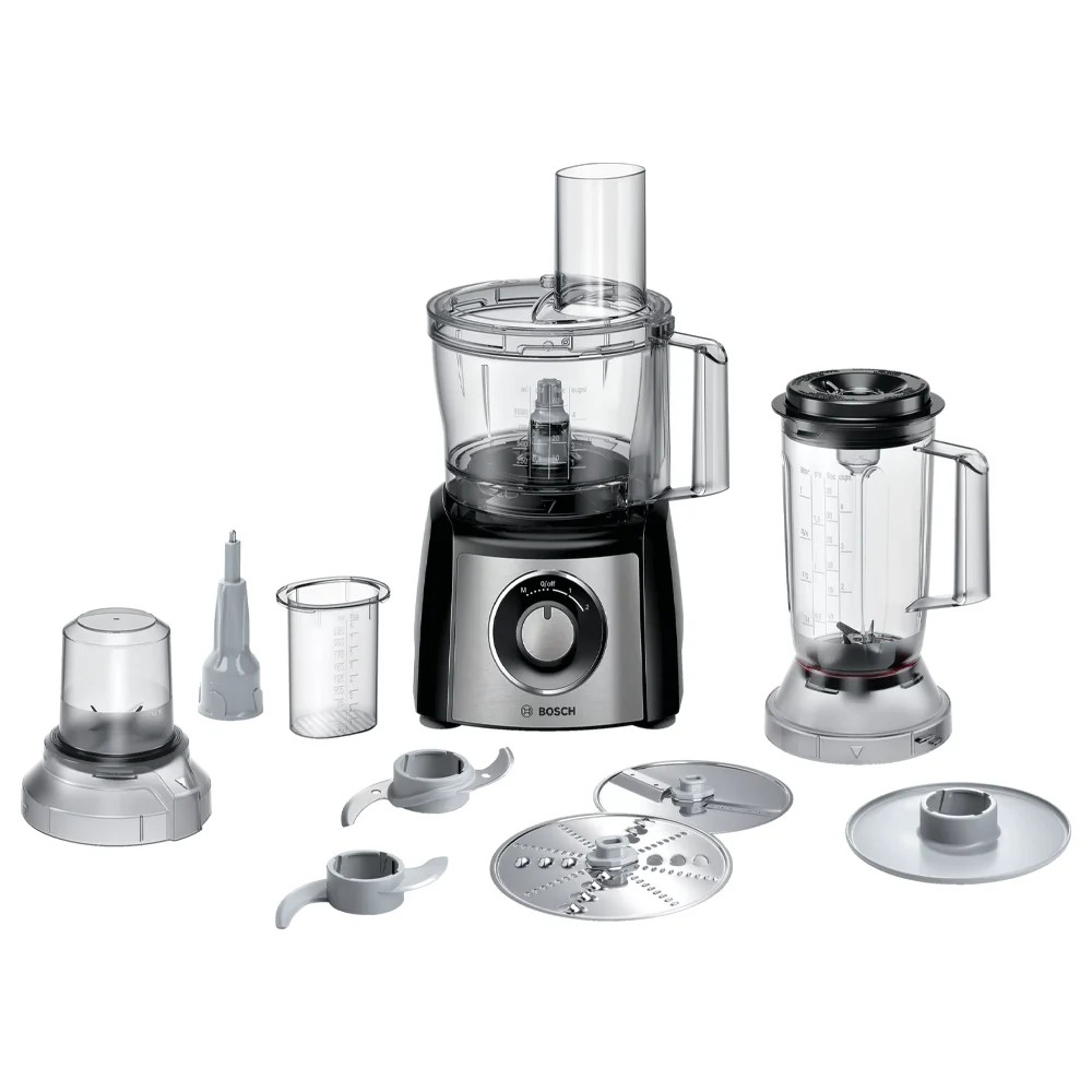 MultiTalent 3 Plus Food Processor – 900W, 50+ Functions, 2.3L Bowl, Blender & Grinder, Black with Brushed Stainless Steel | Bosch MCM3PM386