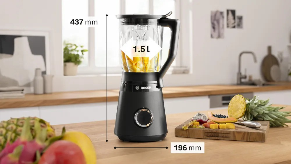 VitaPower Series 4 Blender – 1200W, 1.5L Glass Jug, Ice Crush & Smoothie Functions, Black | Bosch MMB6172B