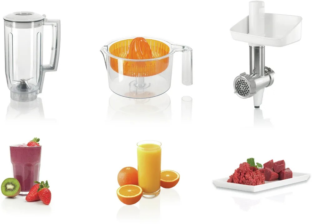 Kitchen Machine – 900W, 3.9L Stainless Steel Bowl, Meat Mincer, Blender, Citrus Press, Cube Cutter & More – White & Silver | Bosch MUM54251