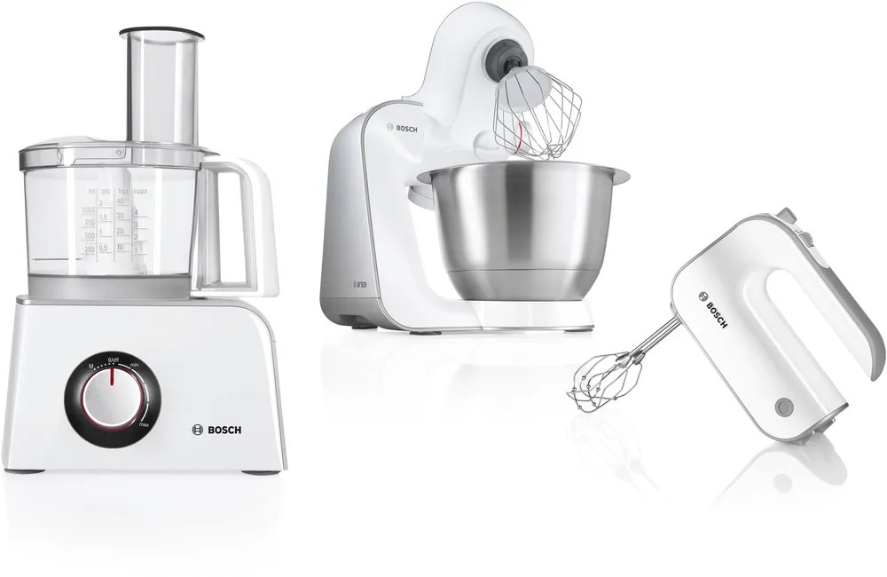 Kitchen Machine – 900W, 3.9L Stainless Steel Bowl, Meat Mincer, Blender, Citrus Press, Cube Cutter & More – White & Silver | Bosch MUM54251