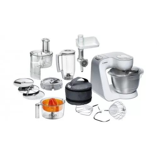 Kitchen Machine – 900W, 3.9L Stainless Steel Bowl, Meat Mincer, Blender, Citrus Press, Cube Cutter & More – White & Silver | Bosch MUM54251