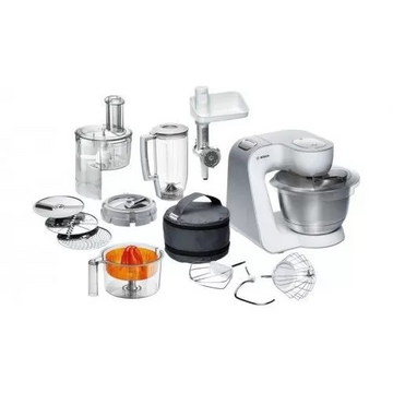 Kitchen Machine – 900W, 3.9L Stainless Steel Bowl, Meat Mincer, Blender, Citrus Press, Cube Cutter & More – White & Silver | Bosch MUM54251