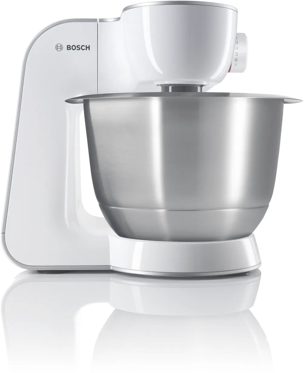 Kitchen Machine – 900W, 3.9L Stainless Steel Bowl, Meat Mincer, Blender, Citrus Press, Cube Cutter & More – White & Silver | Bosch MUM54251