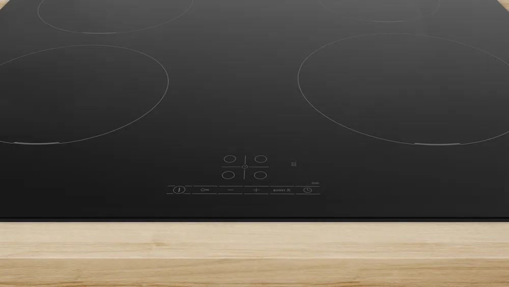 Series 4 Induction Hob – 60cm, Black, TouchSelect, PowerBoost, 4 Cooking Zones | Bosch PUE611BB5E