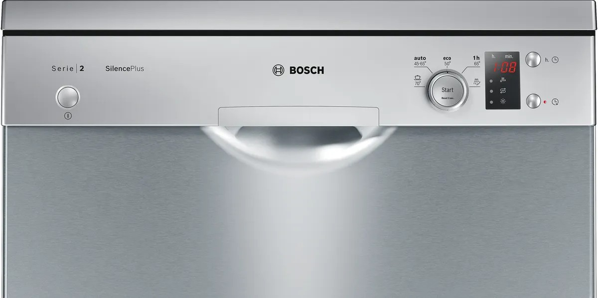 Series 2 Freestanding Dishwasher – 12 Place Settings, 60 cm, SilencePlus, VarioSpeed, Brushed Steel Anti-Fingerprint | Bosch SMS25AI00V