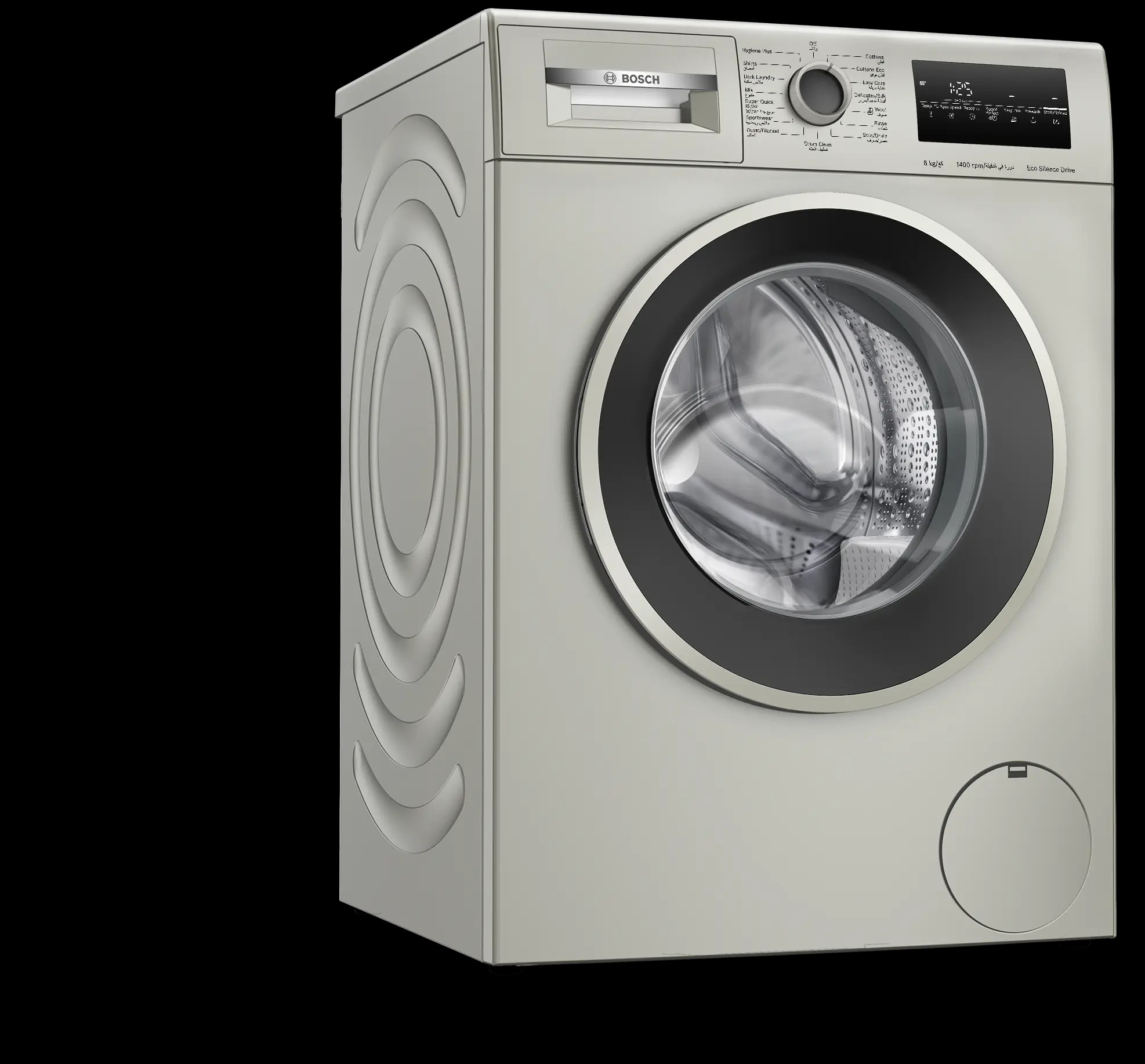 غسالة سعة 8 كجم، تحميل أمامي، محرك EcoSilence، سرعة دوران 1400 لفة، ستانلس فضي |  بوش WAN282X1EG 

