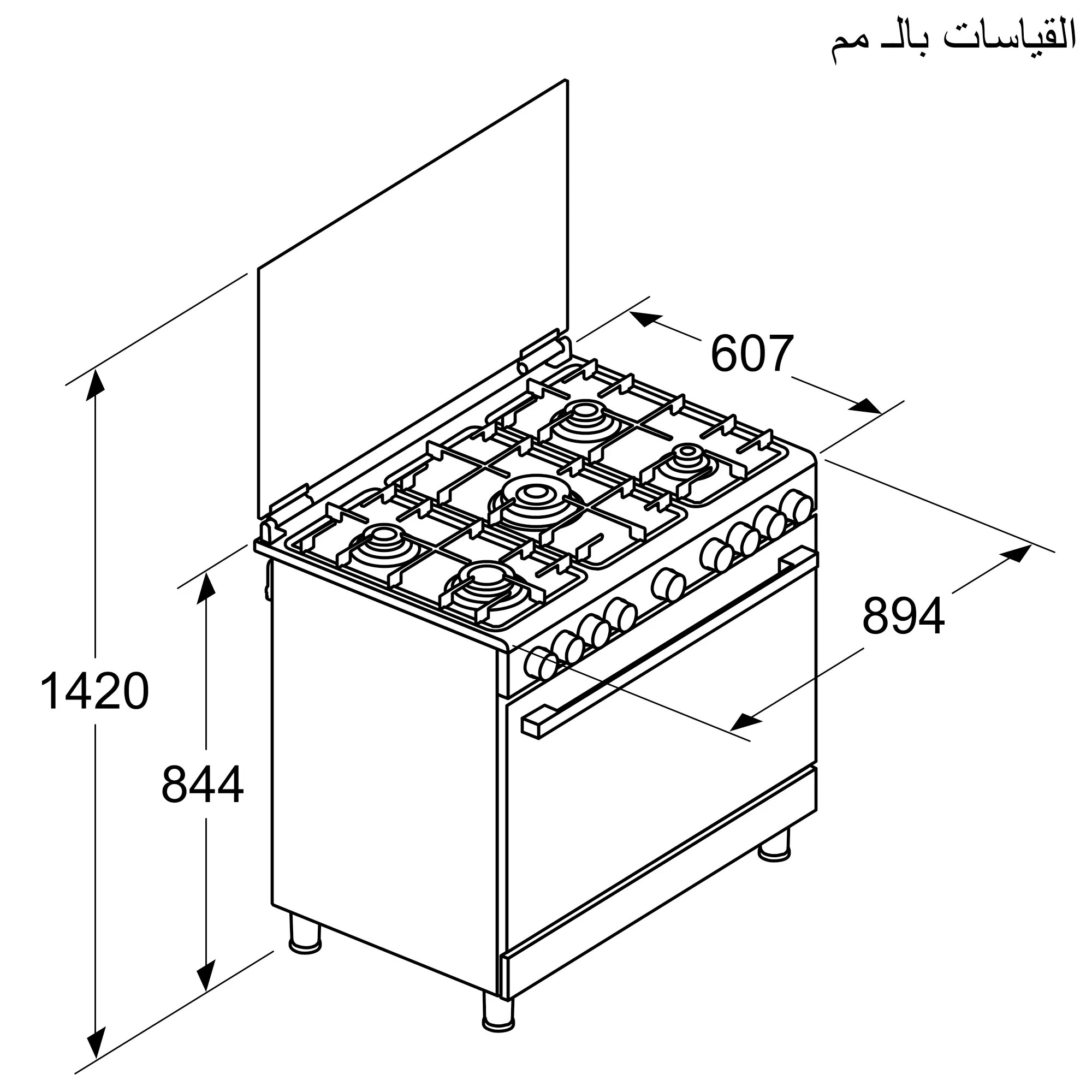بوتاجاز غاز قائم بذاته سيريس 2 – 90×60 سم، 5 شعلات، فرن غاز XXL سعة 125 لتر، استانلس ستيل | بوش HGV1F8Y50S
